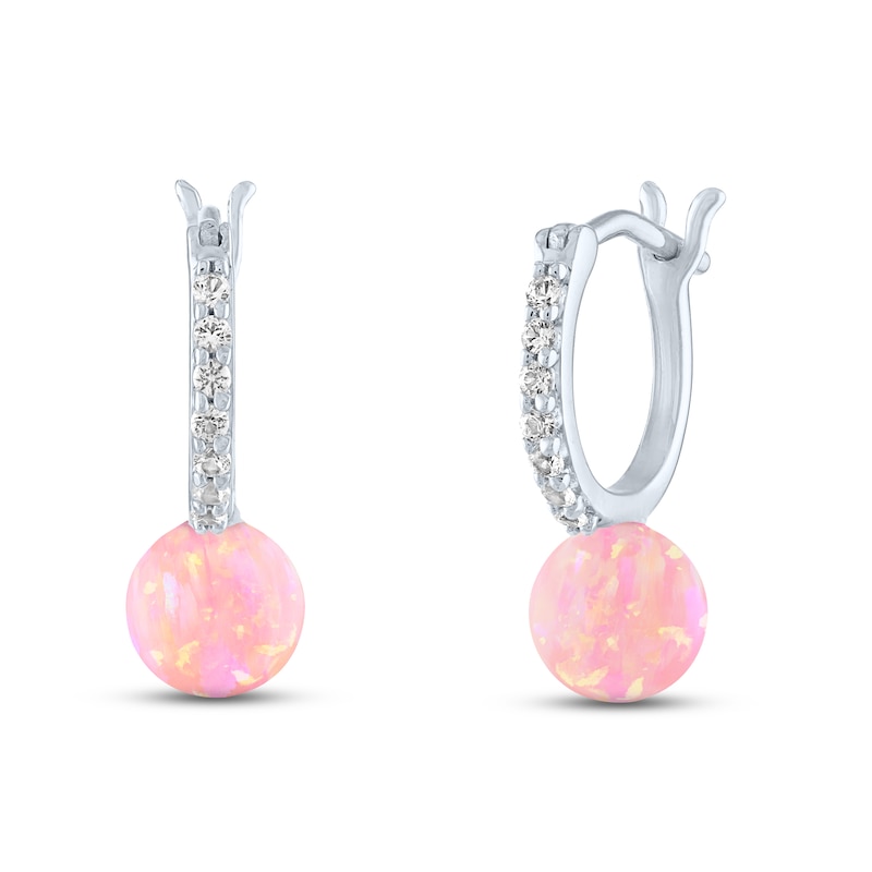 Main Image 1 of Lab-Created Opal & White Lab-Created Sapphire Sphere Earrings Sterling Silver