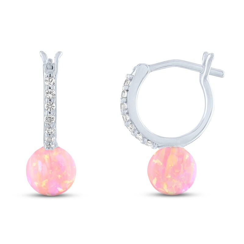 Main Image 2 of Lab-Created Opal & White Lab-Created Sapphire Sphere Earrings Sterling Silver