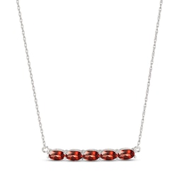Garnet Bar Necklace Sterling Silver 18"