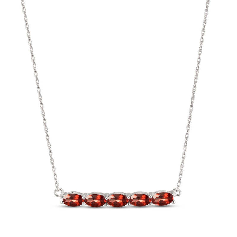 Garnet Bar Necklace Sterling Silver 18"