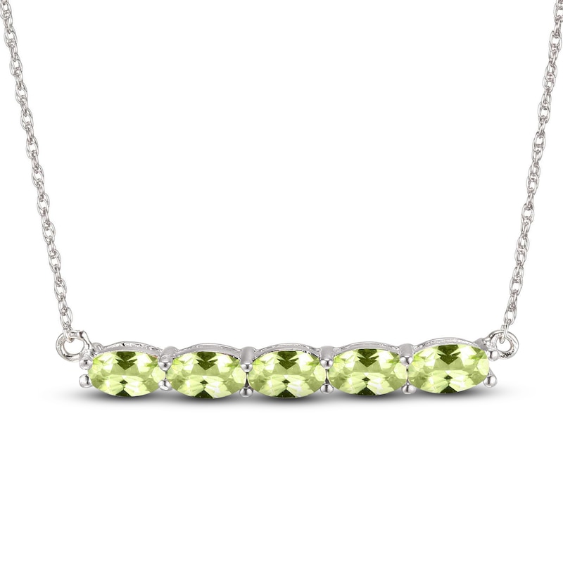 Peridot Bar Necklace Sterling Silver 18"