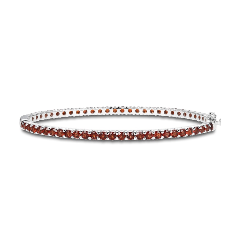 Garnet Bangle Bracelet Sterling Silver 7.25"