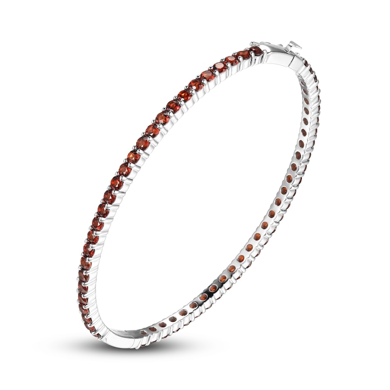 Garnet Bangle Bracelet Sterling Silver 7.25"