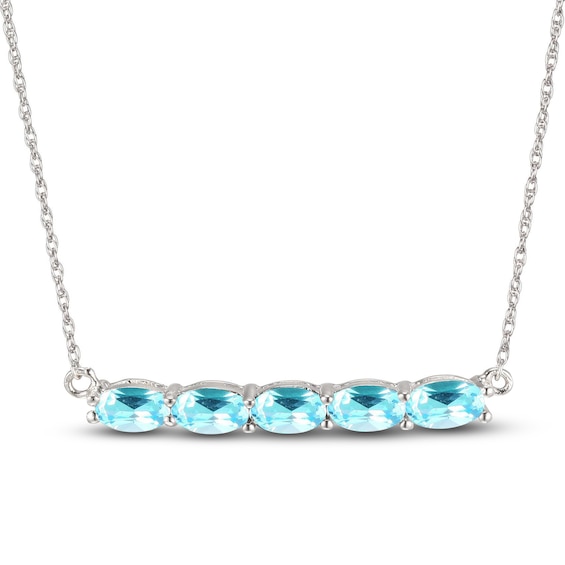 Swiss Blue Topaz Bar Necklace Sterling Silver 18"