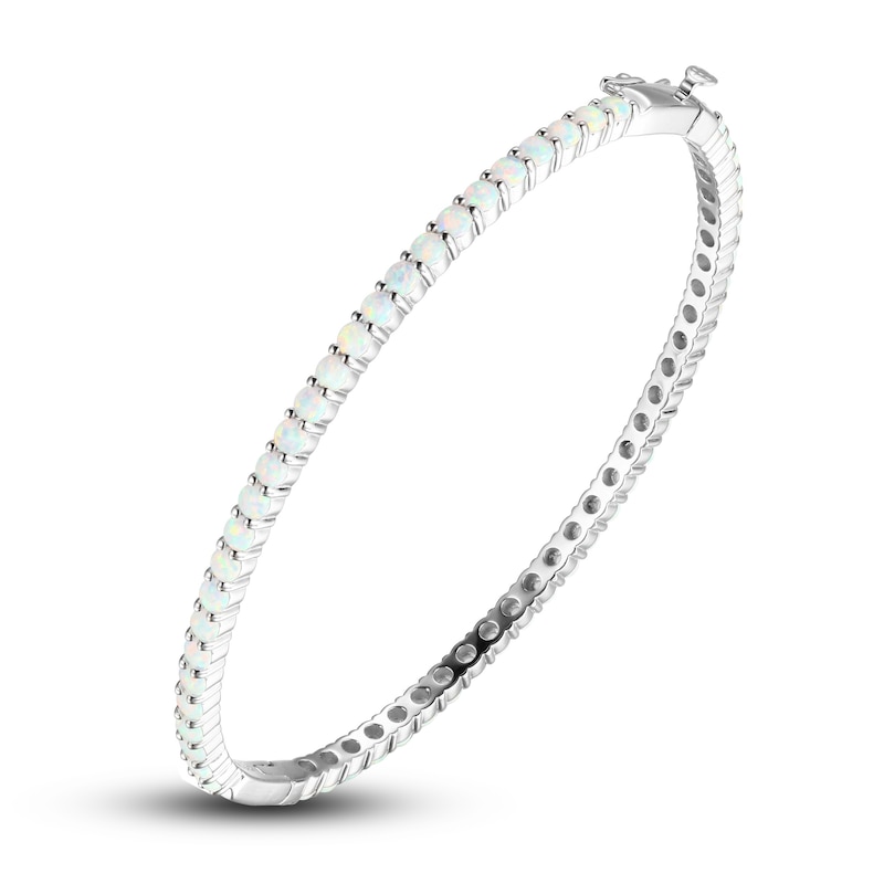 Main Image 1 of Lab-Created Opal Bangle Bracelet Sterling Silver 7.25&quot;