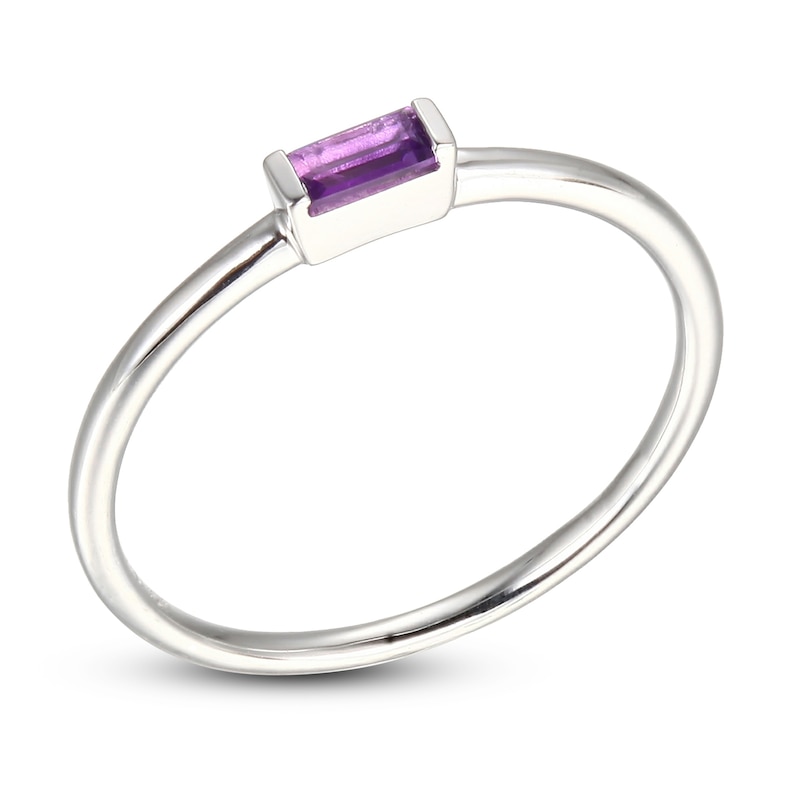 Main Image 1 of Amethyst Baguette Ring Sterling Silver