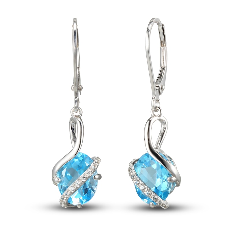 Main Image 2 of Swiss Blue Topaz & White Lab-Created Sapphire Wrap Earrings 10K White Gold