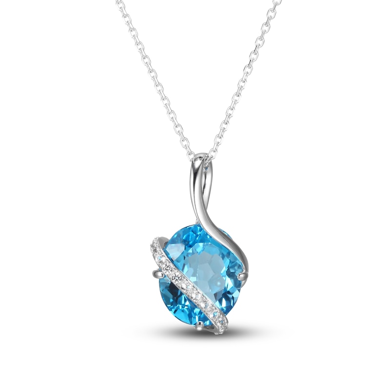 Main Image 1 of Swiss Blue Topaz & White Lab-Created Sapphire Wrap Necklace 10K White Gold 18&quot;