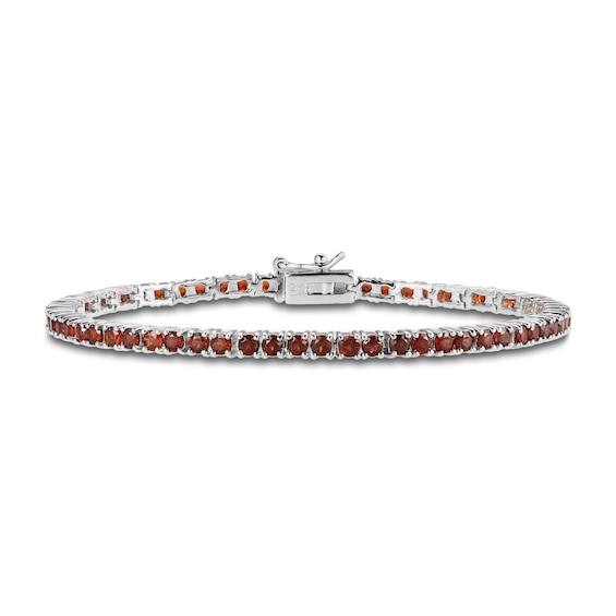 Garnet Line Bracelet Sterling Silver 7.25"