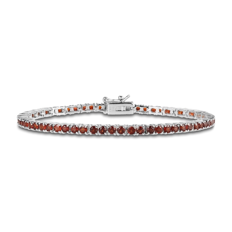 Main Image 1 of Garnet Line Bracelet Sterling Silver 7.25&quot;