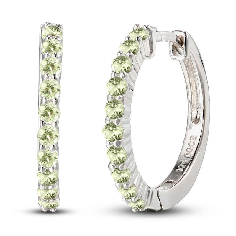 Main Image 1 of Peridot Dainty Hoop Earrings Sterling Silver