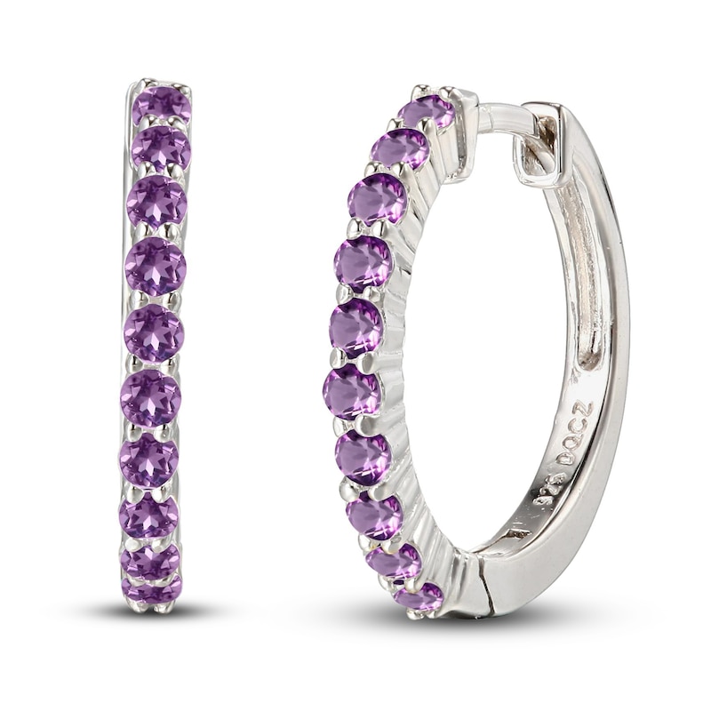 Main Image 1 of Amethyst Dainty Hoop Earrings Sterling Silver