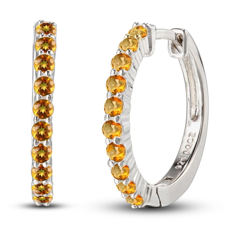 Main Image 1 of Citrine Dainty Hoop Earrings Sterling Silver