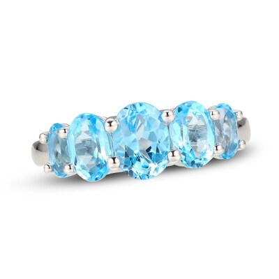 Gem Stone King Sterling Silver Swiss Blue Topaz & White Topaz 3-Stone Ring - Women's Birthstone Jewelry