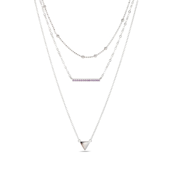Amethyst Layered Necklace Sterling Silver 21"