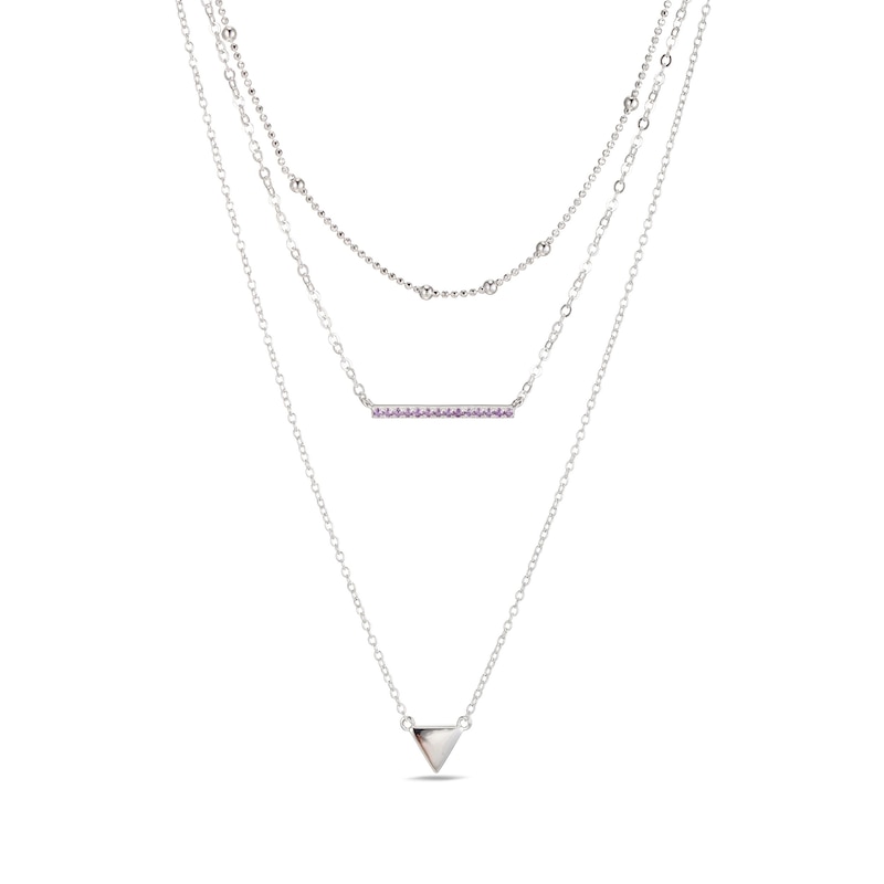 Main Image 1 of Amethyst Layered Necklace Sterling Silver 21&quot;