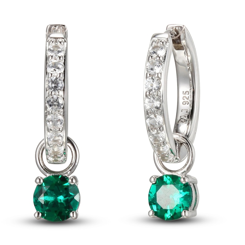 Main Image 2 of Lab-Created Emerald, Lab-Created Ruby, Blue & White Lab-Created Sapphire Huggie Earrings Set Sterling Silver