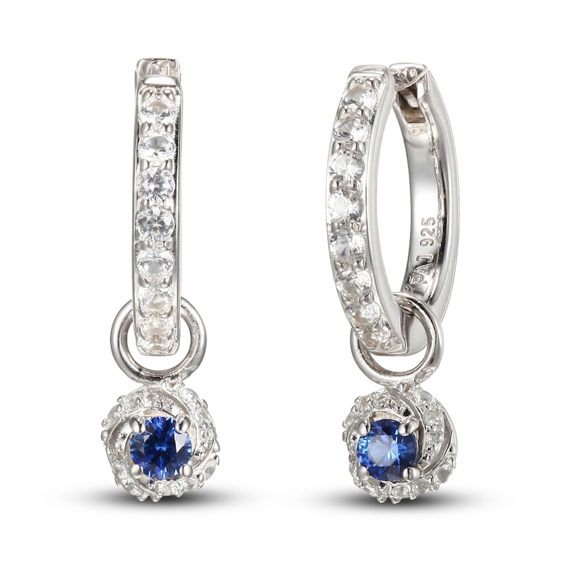 Main Image 3 of Lab-Created Emerald, Lab-Created Ruby, Blue & White Lab-Created Sapphire Huggie Earrings Set Sterling Silver