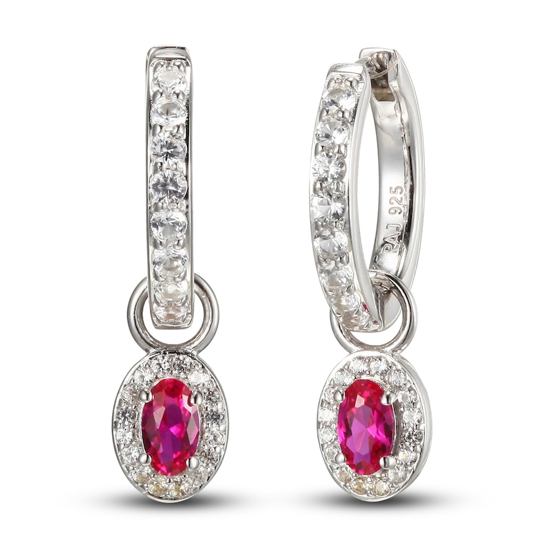 Main Image 4 of Lab-Created Emerald, Lab-Created Ruby, Blue & White Lab-Created Sapphire Huggie Earrings Set Sterling Silver