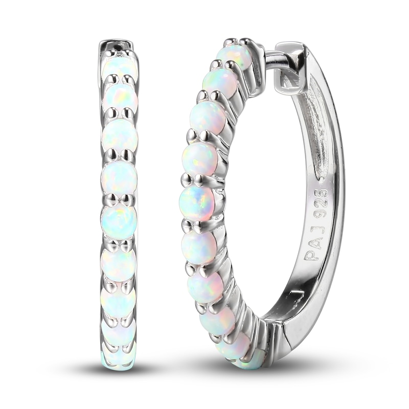 Main Image 1 of Lab-Created Opal Dainty Hoop Earrings Sterling Silver