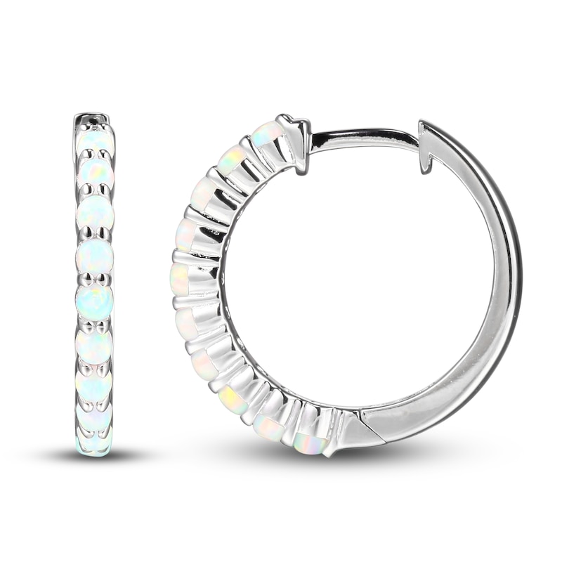 Lab-Created Opal Dainty Hoop Earrings Sterling Silver