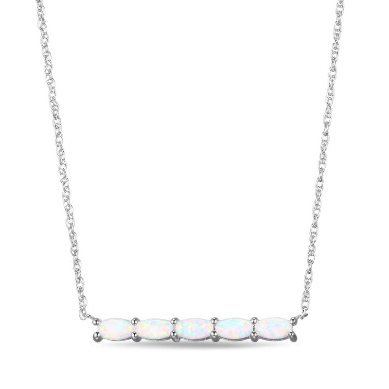 Main Image 1 of Lab-Created Opal Dainty Bar Necklace Sterling Silver 18&quot;