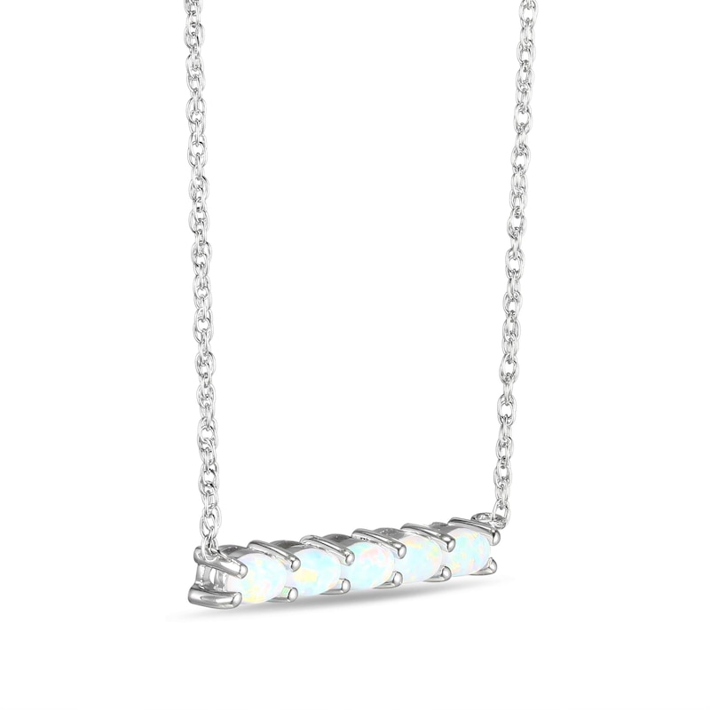 Main Image 2 of Lab-Created Opal Dainty Bar Necklace Sterling Silver 18&quot;