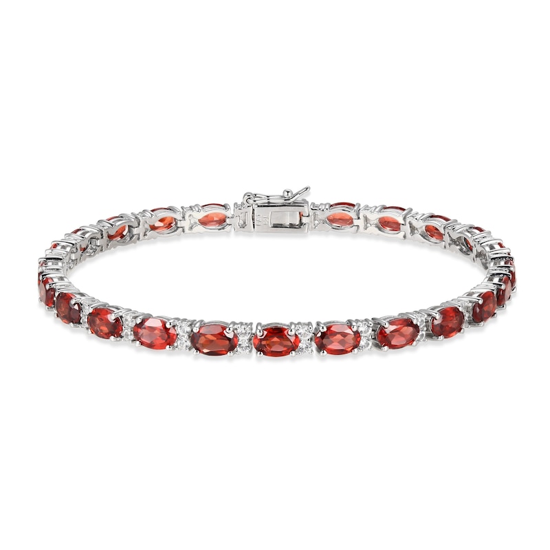 Main Image 1 of Garnet & White Lab-Created Sapphire Bracelet Sterling Silver 7.25&quot;