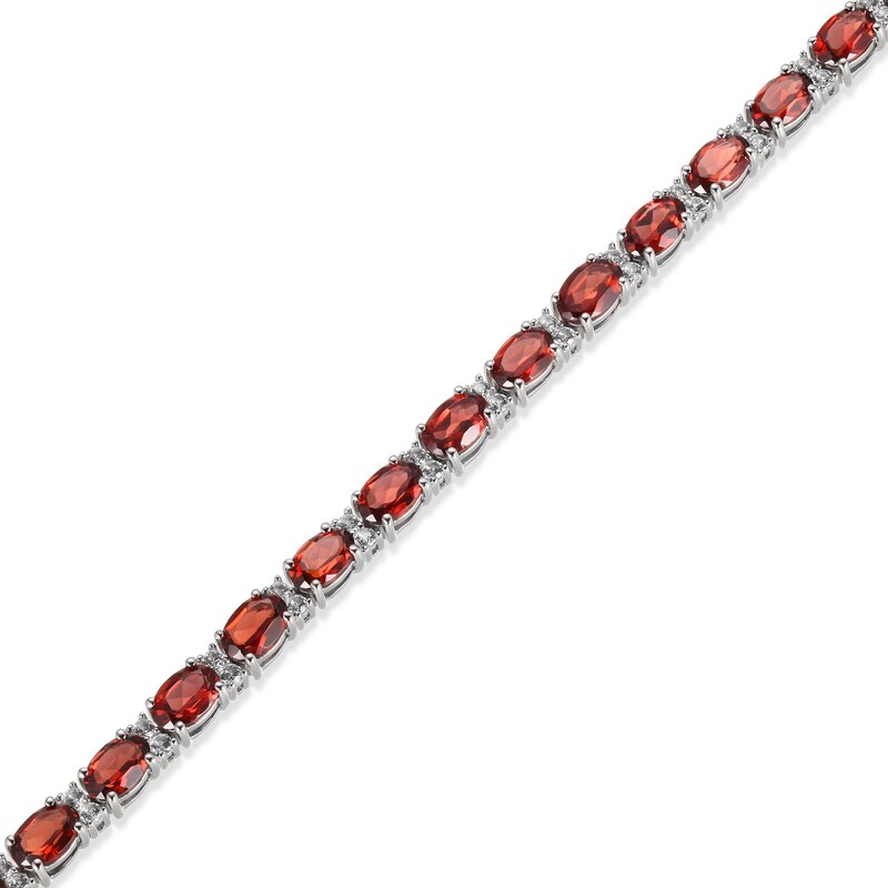 Main Image 2 of Garnet & White Lab-Created Sapphire Bracelet Sterling Silver 7.25&quot;
