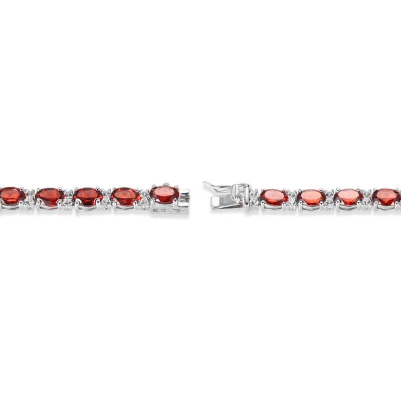 Main Image 3 of Garnet & White Lab-Created Sapphire Bracelet Sterling Silver 7.25&quot;
