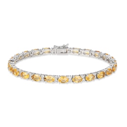 Citrine & White Lab-Created Sapphire Bracelet Sterling Silver 7.25&quot;