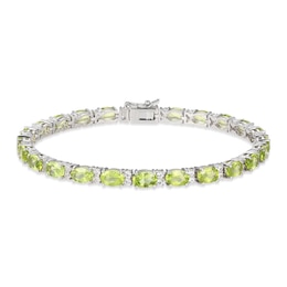 Peridot & White Lab-Created Sapphire Bracelet Sterling Silver 7.25"