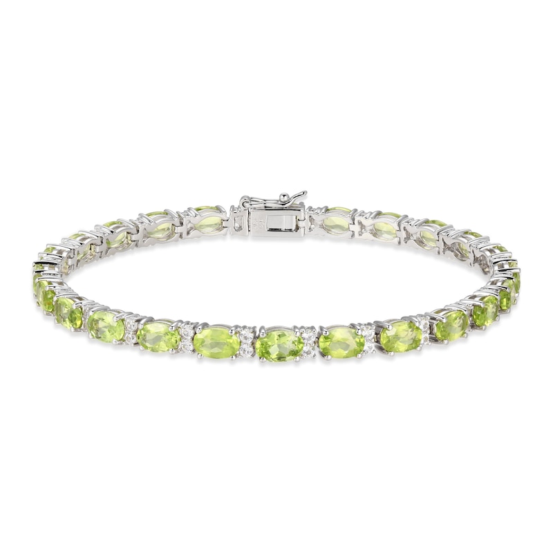 Peridot & White Lab-Created Sapphire Bracelet Sterling Silver 7.25"