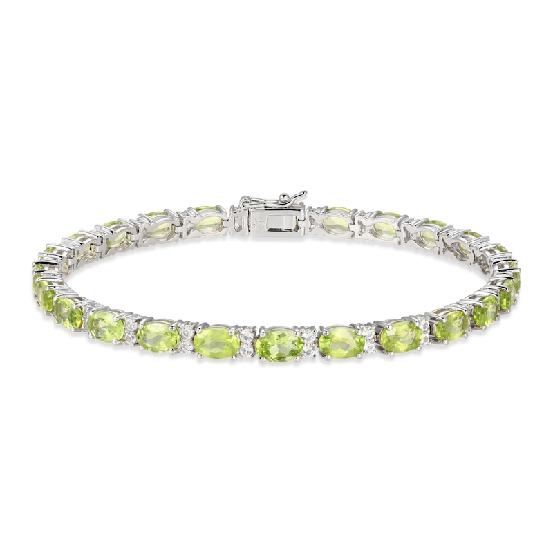 Main Image 1 of Peridot & White Lab-Created Sapphire Bracelet Sterling Silver 7.25&quot;
