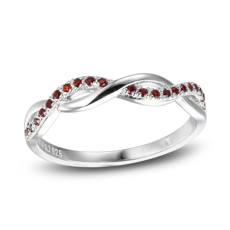 Main Image 1 of Garnet Dainty Criss Cross Ring Sterling Silver