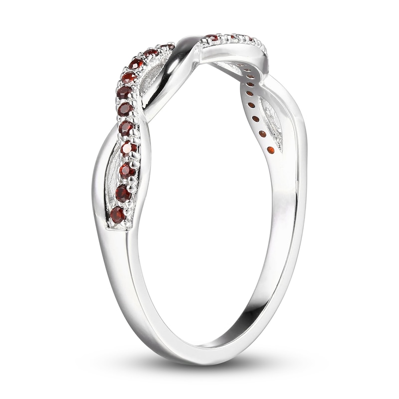Main Image 2 of Garnet Dainty Criss Cross Ring Sterling Silver
