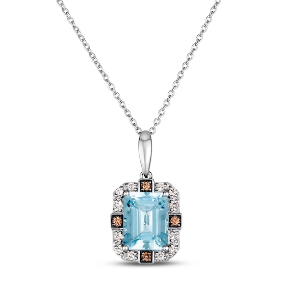 Le Vian Aquamarine Necklace 1/6 ct tw Diamonds 14K Vanilla Gold 18"