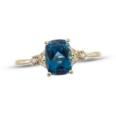 Gin & Grace 10K Yellow Gold Engagement Ring – London Blue Topaz & Aquamarine, Round-Cut, Promise Ring