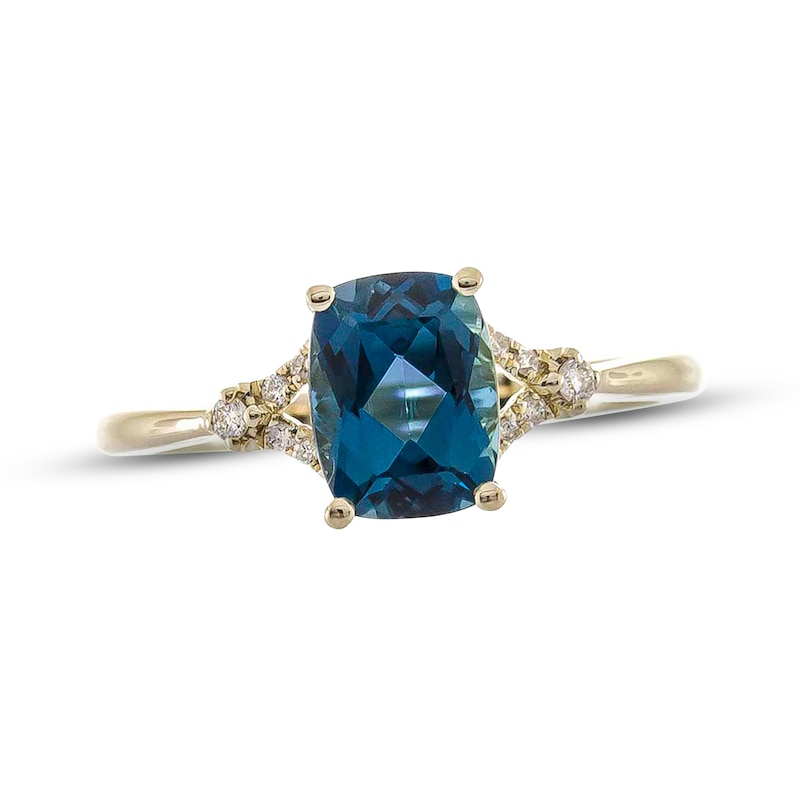 London Blue Topaz Ring 1/20 ct tw Diamonds 10K Yellow Gold