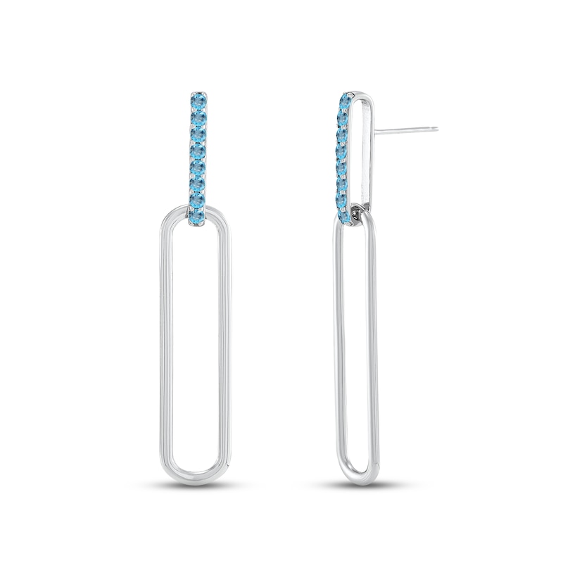 Main Image 1 of Swiss Blue Topaz Paperclip Drop Earrings Sterling Silver