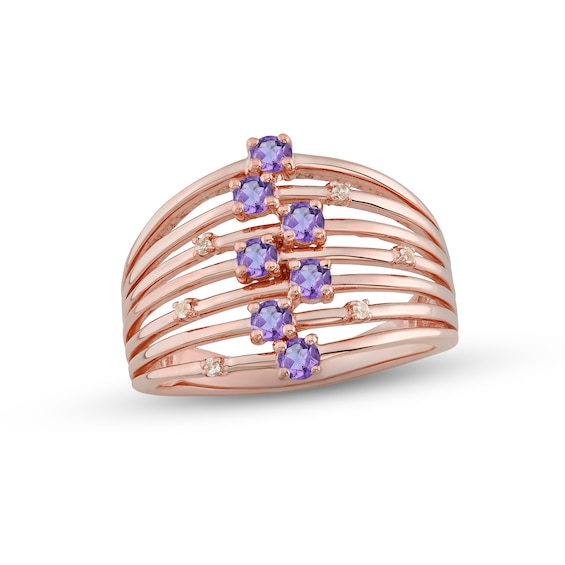 Amethyst & Diamond Wide Band Ring 1/20 ct tw Round-cut 10K Rose Gold