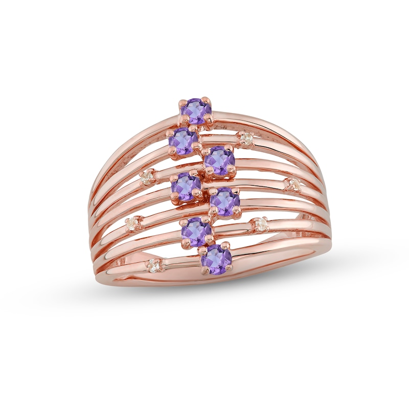 Amethyst & Diamond Wide Band Ring 1/20 ct tw Round-cut 10K Rose Gold