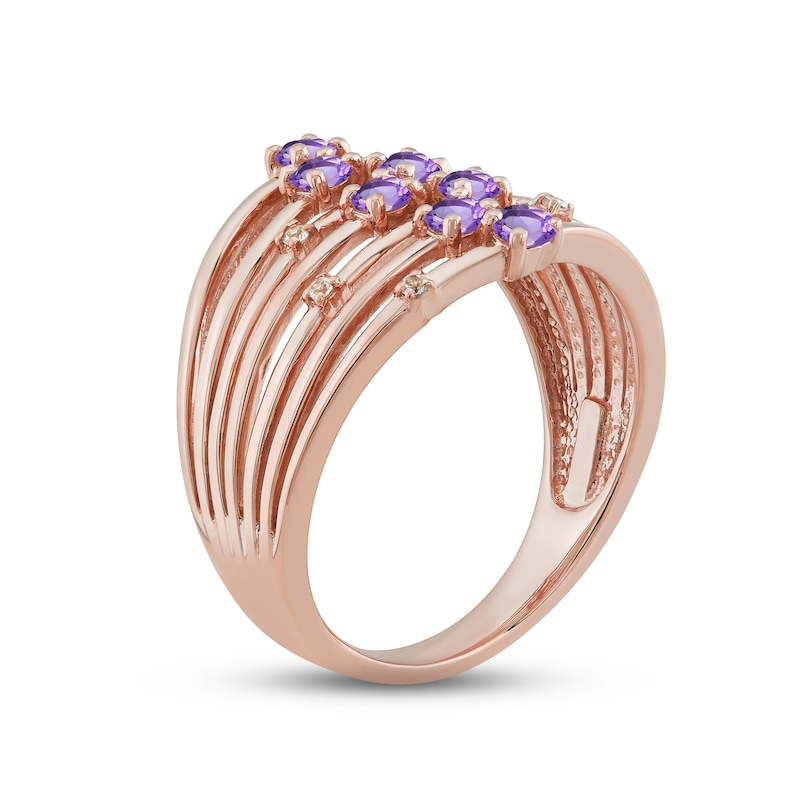 Amethyst & Diamond Wide Band Ring 1/20 ct tw Round-cut 10K Rose Gold