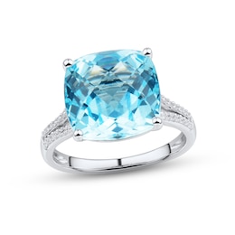 Swiss Blue Topaz & White Lab-Created Sapphire Ring Sterling Silver