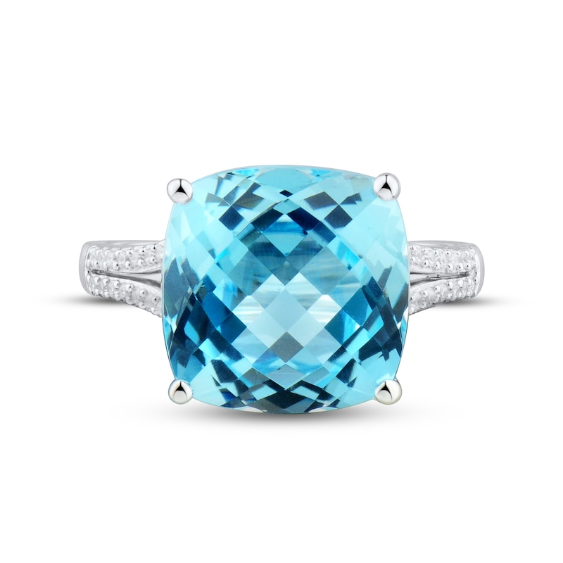 Main Image 3 of Swiss Blue Topaz & White Lab-Created Sapphire Ring Sterling Silver