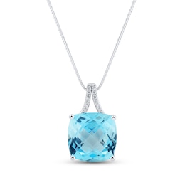 Blue Topaz & White Lab-Created Sapphire Necklace Sterling Silver 18"