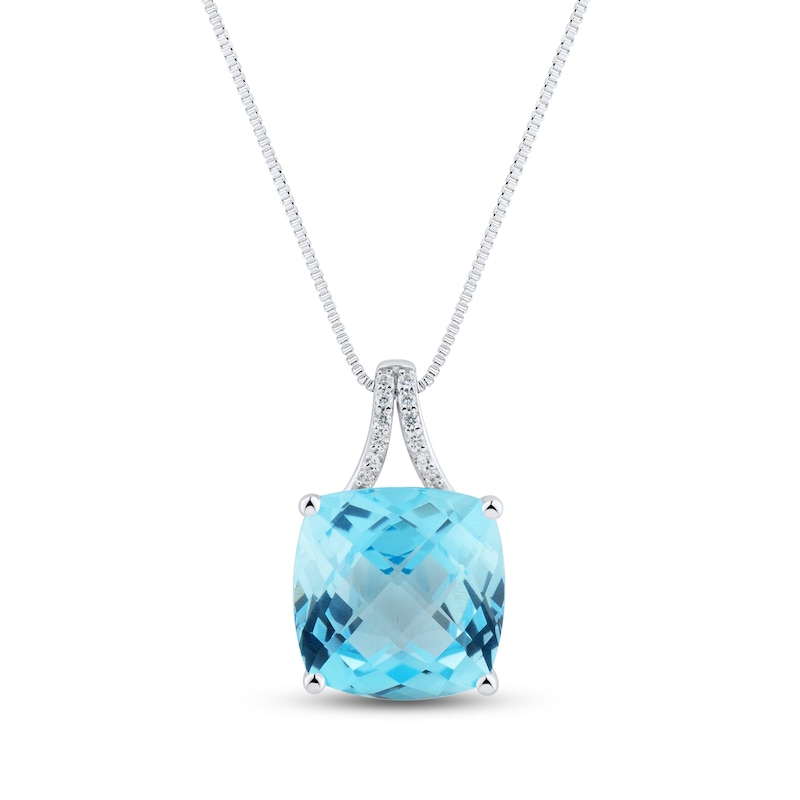 Main Image 1 of Blue Topaz & White Lab-Created Sapphire Necklace Sterling Silver 18&quot;