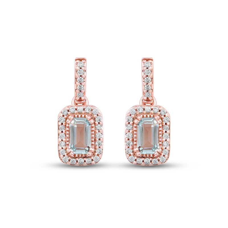 Aquamarine & Diamond Earrings 1/6 ct tw Round-cut 10K Rose Gold