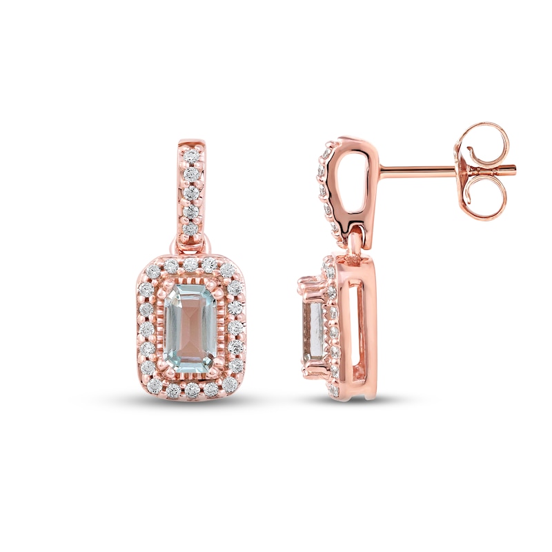 Aquamarine & Diamond Earrings 1/6 ct tw Round-cut 10K Rose Gold