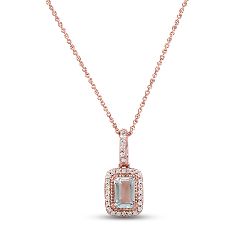 Aquamarine & Diamond Necklace 1/8 ct tw Round-cut 10K Rose Gold 18"